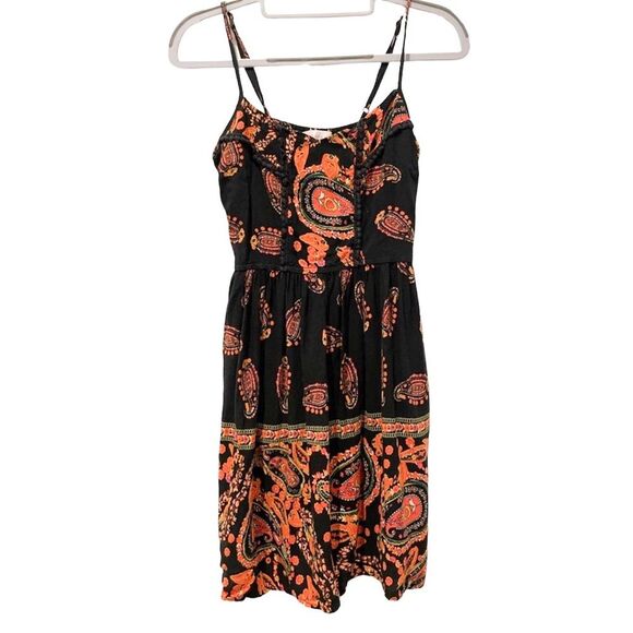 Band of‎ Gypsies Abstract Halter Mini Dress Black Orange with Pockets Medium - Picture 1 of 7